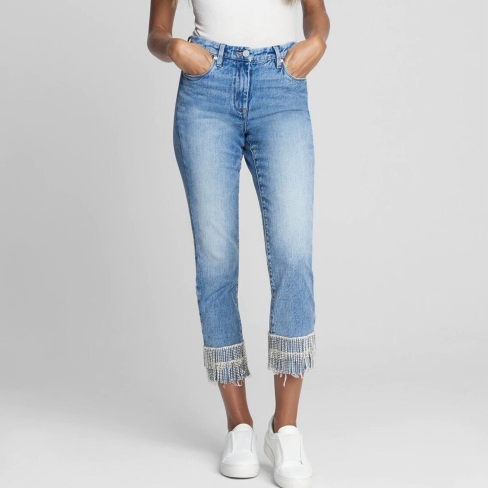 Blank NYC The Madison Rhinestone Crop High Rise Jeans Blue 25